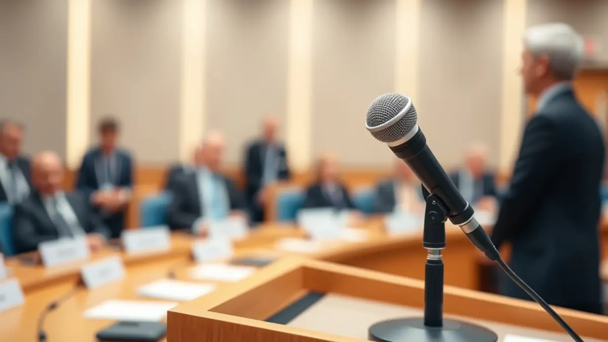 Imagen genérica de un micrófono en un podio, representando un debate político.