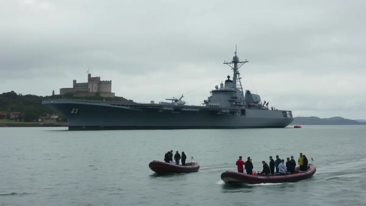 Imaxe do buque insignia da Armada fondeado na ría de Ferrol.
