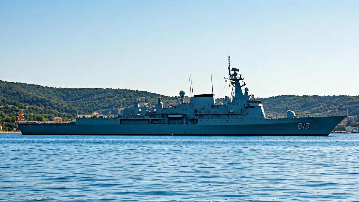 O buque 'Juan Carlos I' na ría de Pontevedra.