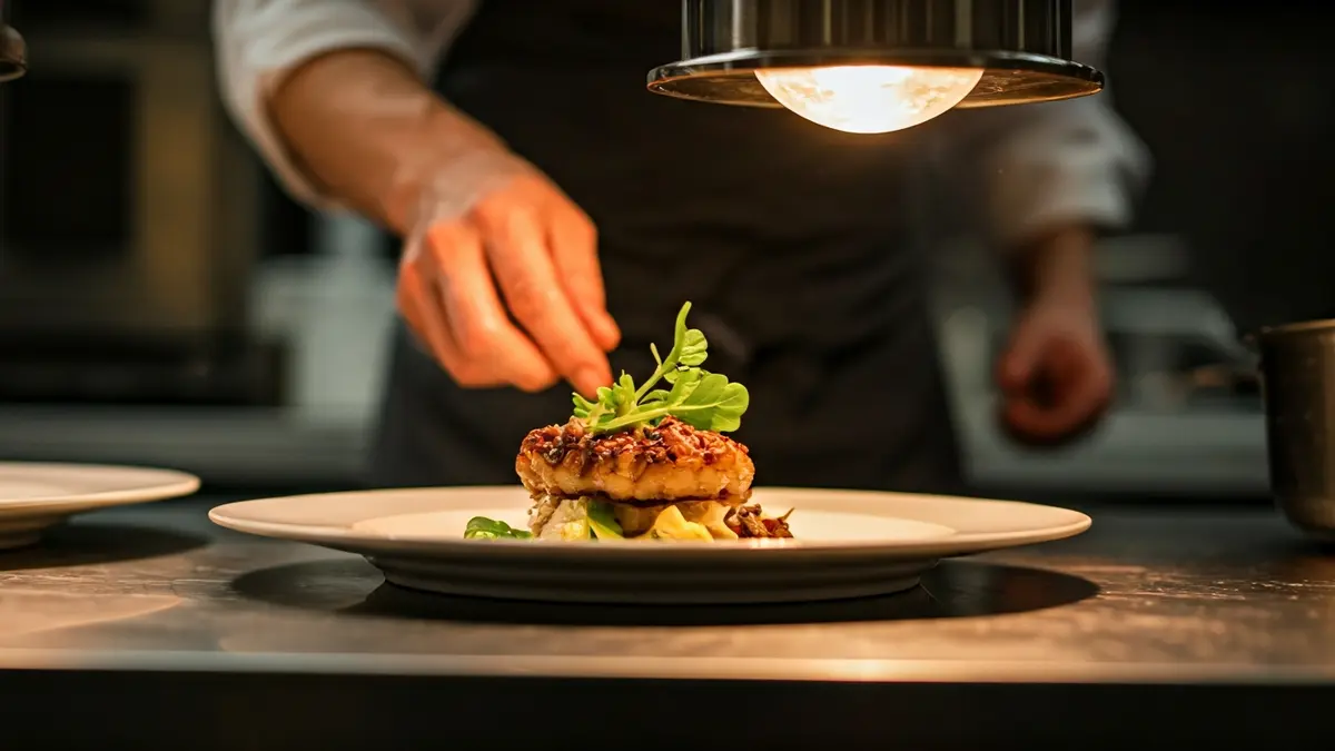 Imaxe xenérica dun chef cociñando un prato gourmet.