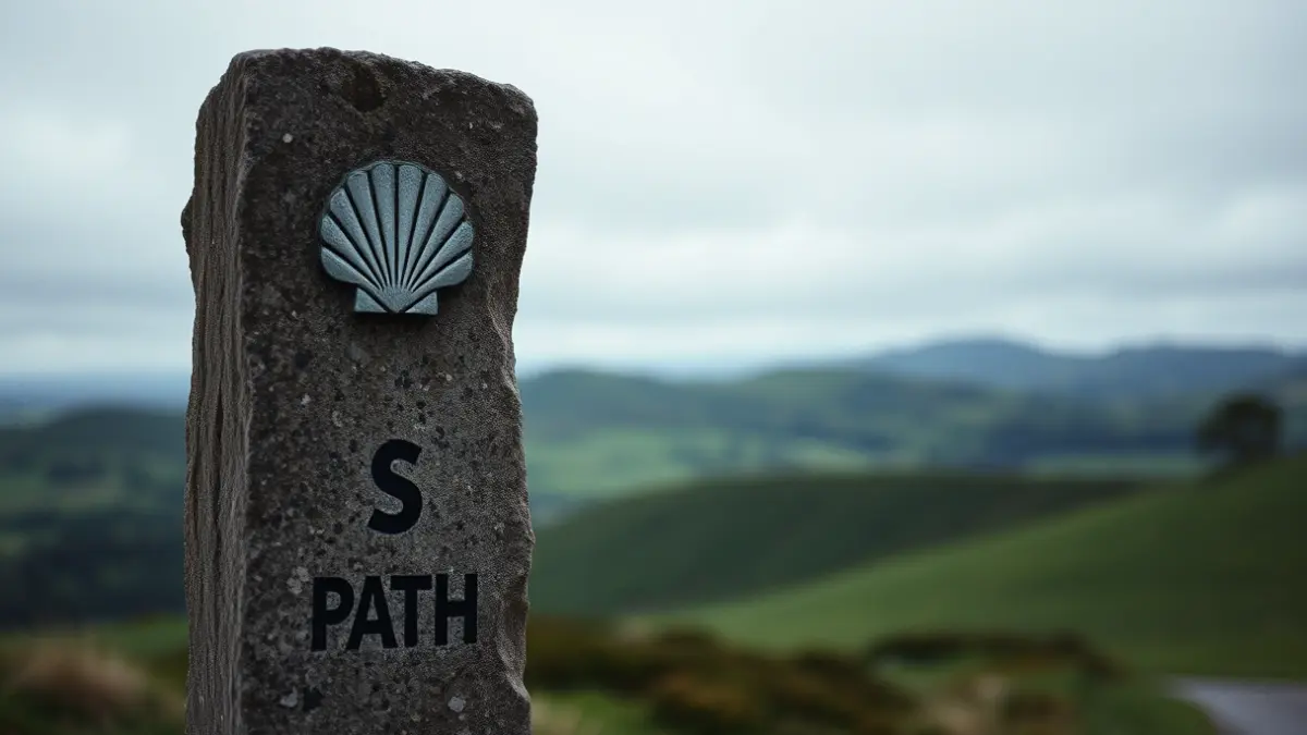 Imaxe xenérica dunha mouteira do Camiño de Santiago coa cuncha de vieira.