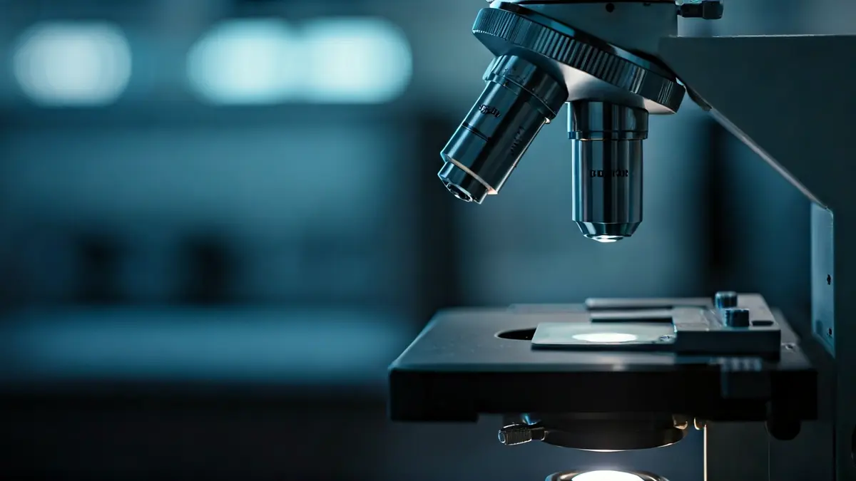 Imaxe xenérica dun microscopio nun laboratorio moderno, simbolizando a investigación científica.