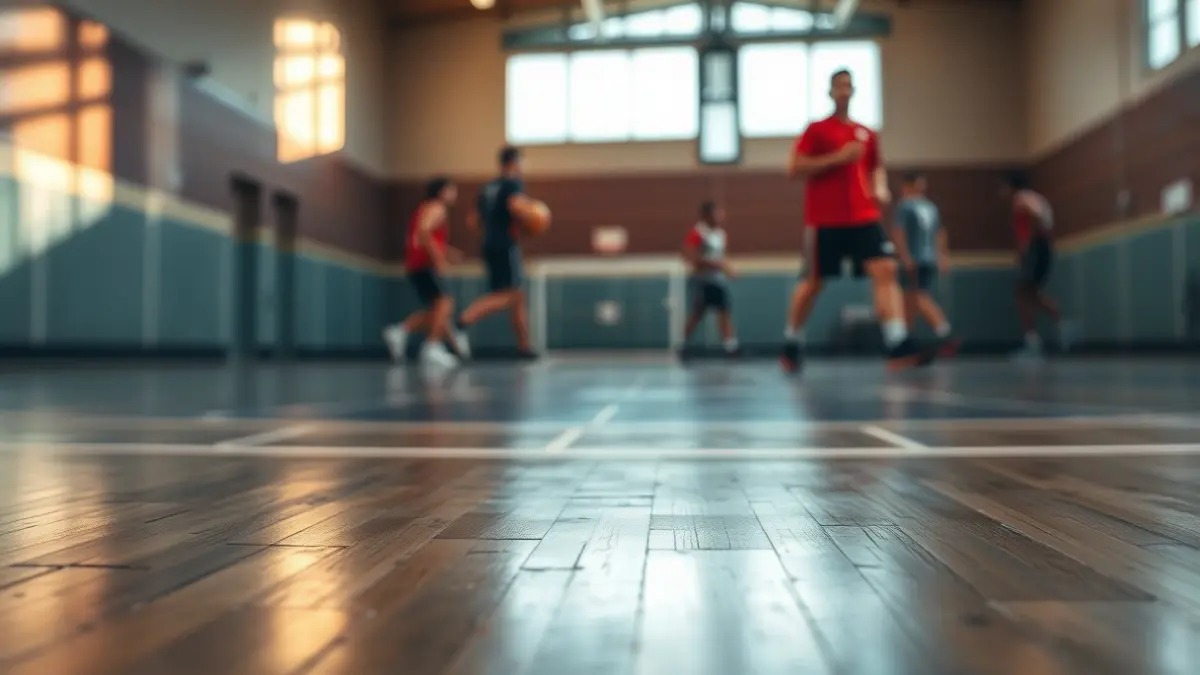 Imaxe xenérica dunha pista de balonmán durante un partido.