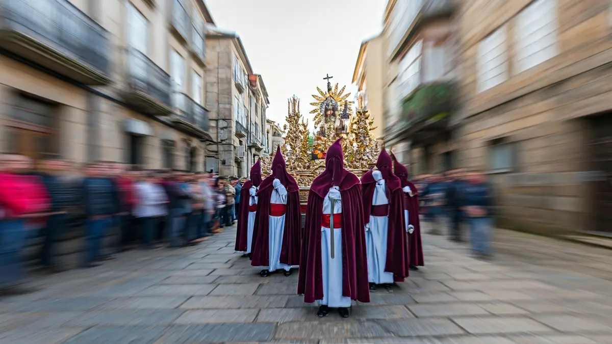 Imaxe dunha procesión relixiosa tradicional en Galicia.