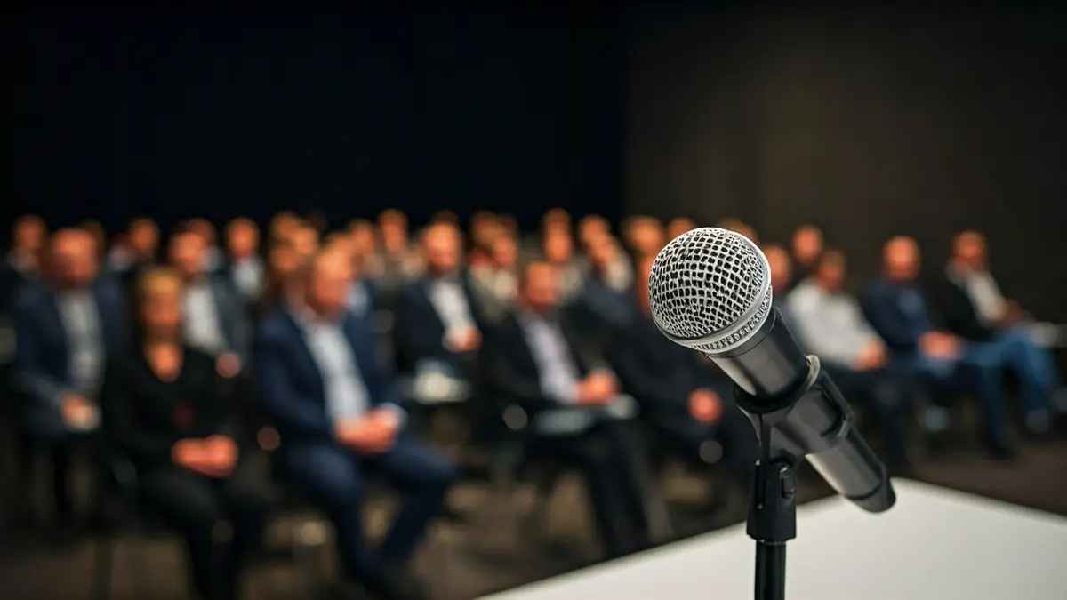 Imaxe xenérica dun micrófono nun podio, representando un evento cultural ou de debate.