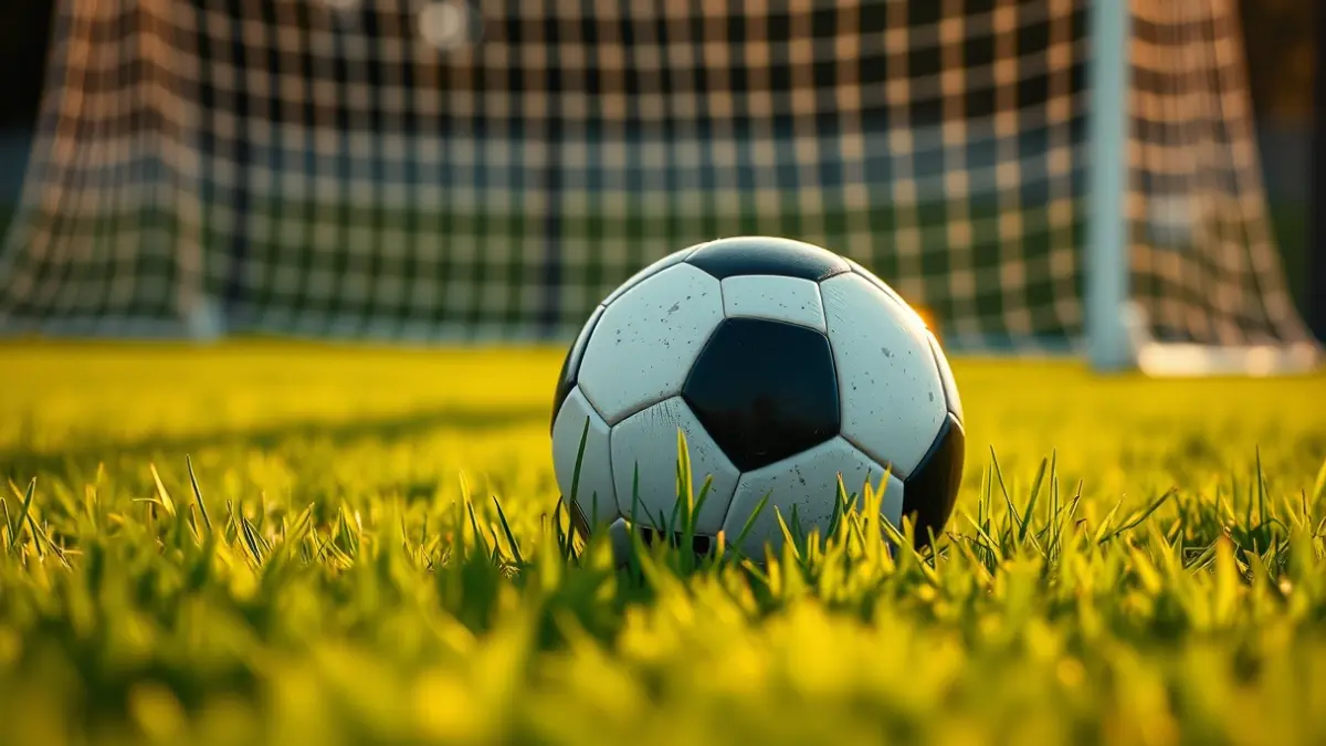 Imaxe xenérica dun balón de fútbol sobre a herba dun campo.