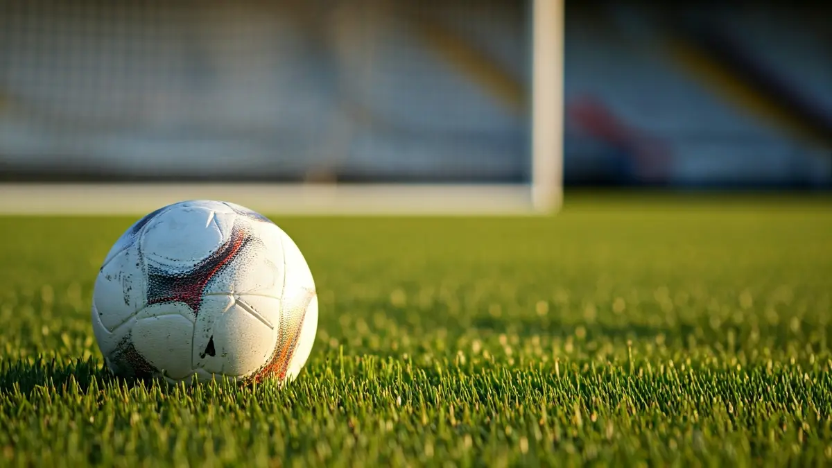 Imaxe xenérica dun balón de fútbol sobre o céspede dun estadio.