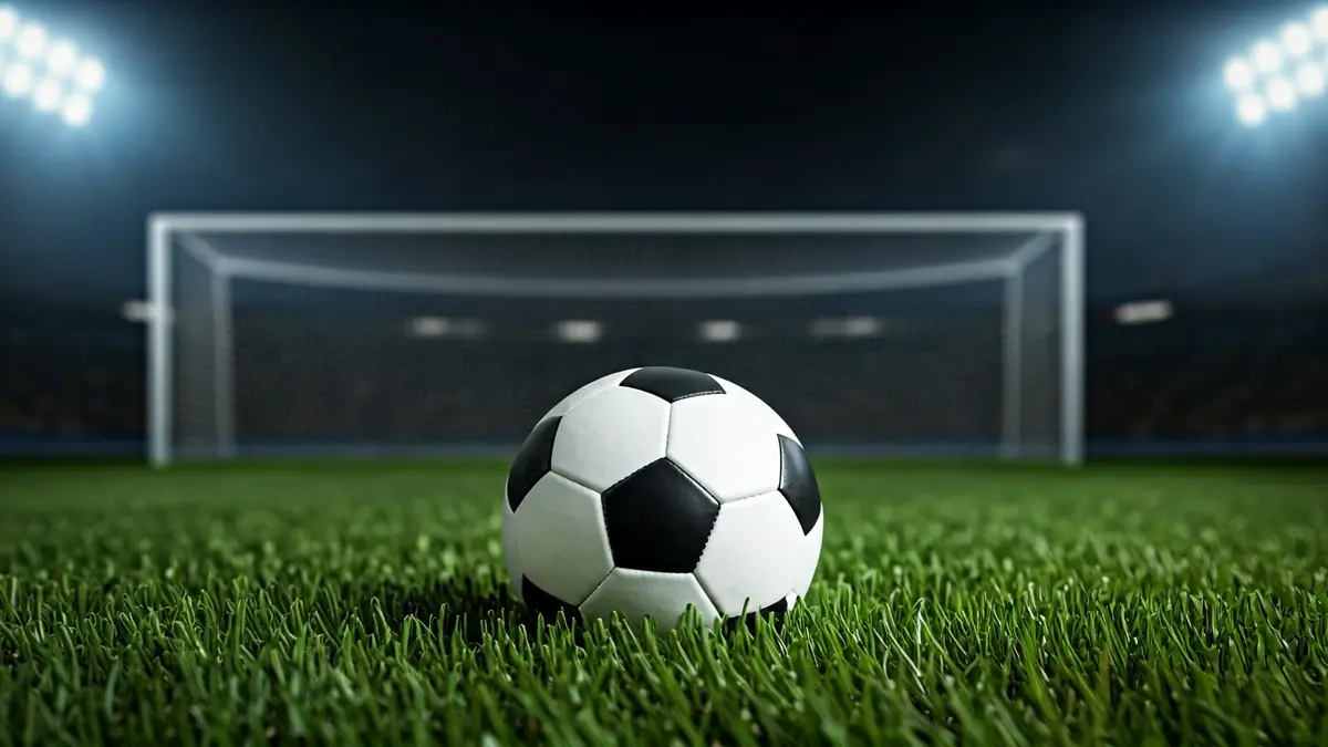 Imaxe xenérica dun balón de fútbol sobre o céspede dun estadio.