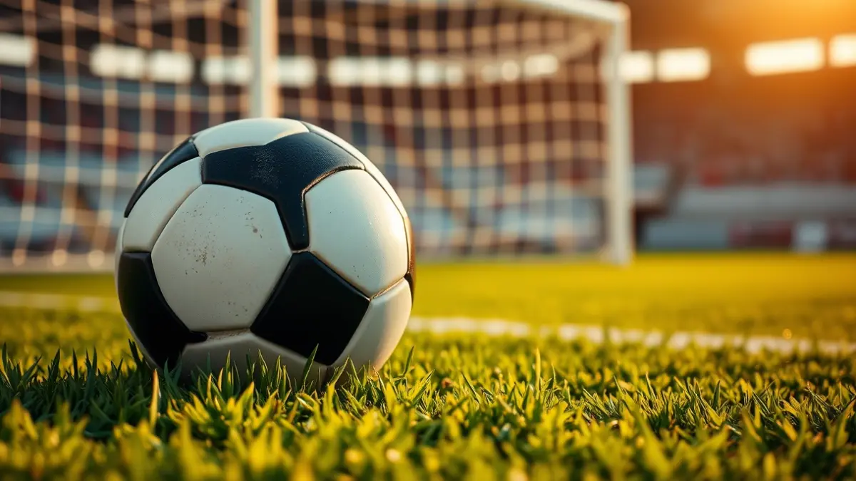 Imaxe xenérica dun balón de fútbol sobre o céspede dun campo.
