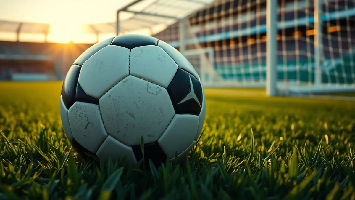 Imaxe xenérica dun balón de fútbol sobre a herba dun campo.