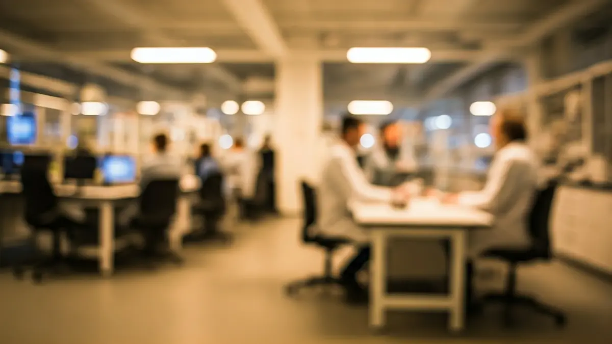 Imaxe xenérica dun laboratorio de investigación moderno con científicos colaborando.