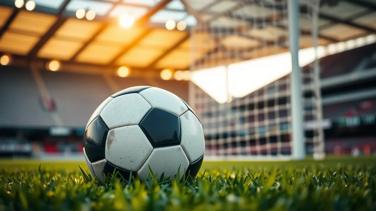 Imaxe xenérica dun balón de fútbol sobre o céspede dun campo.