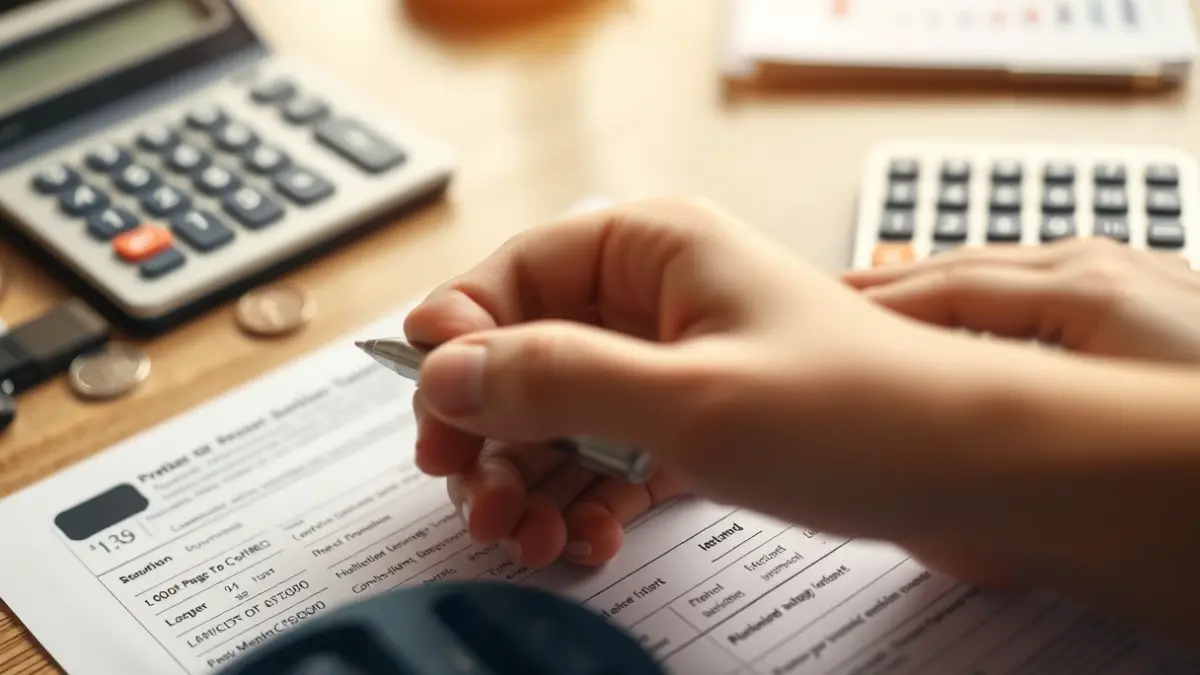 Imaxe xenérica dunha man cubrindo un formulario de impostos.