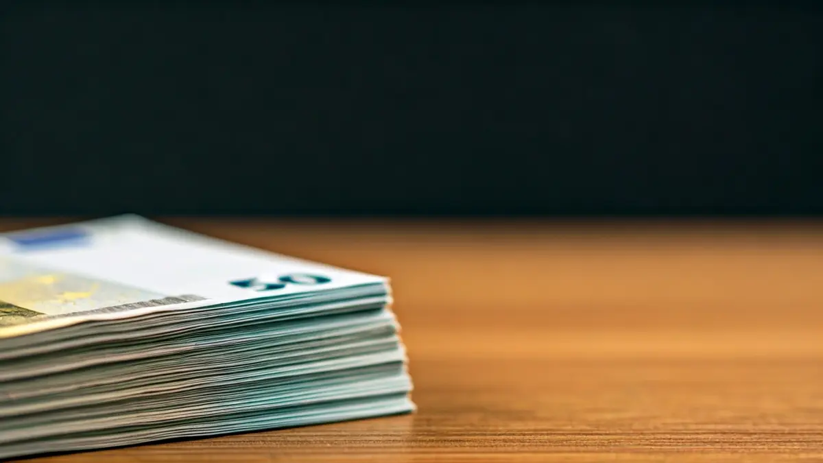 Imaxe xenérica de billetes de euro sobre unha superficie de madeira.