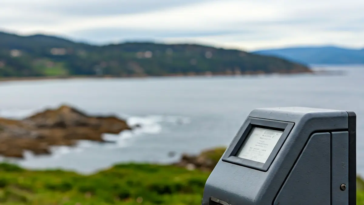 Máquina de tickets de aparcamiento en una zona costera de Galicia.