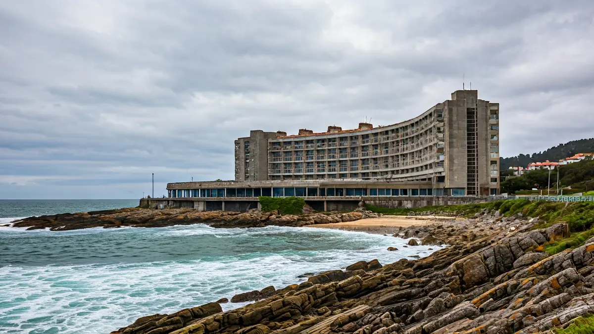 Imagen de un complejo hotelero y de talasoterapia en la costa gallega.