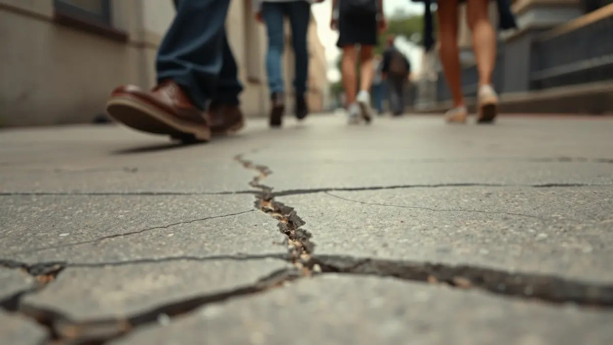 Imagen genérica de pavimento urbano en mal estado, con grietas e irregularidades.