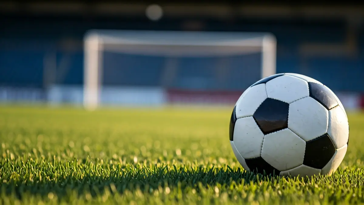 Imagen genérica de un balón de fútbol sobre césped, con una portería al fondo.