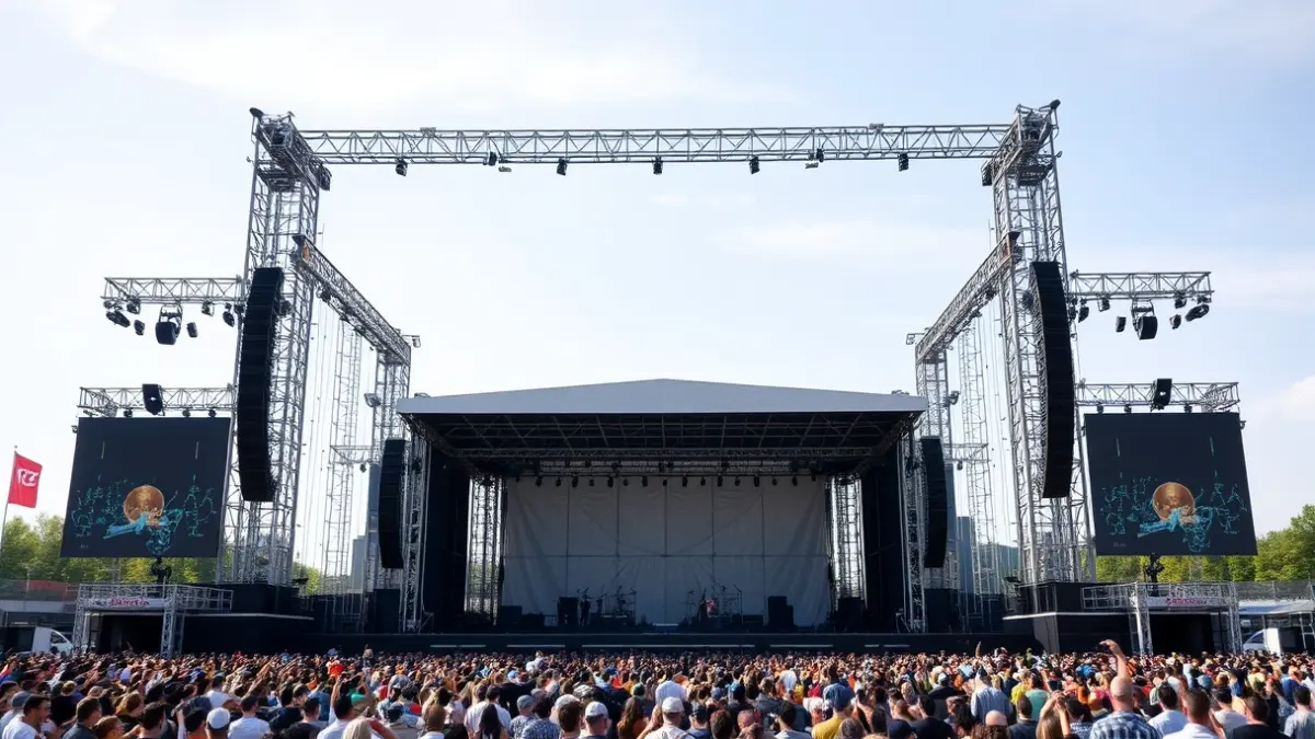 Imagen genérica de un escenario de concierto al aire libre vacío.