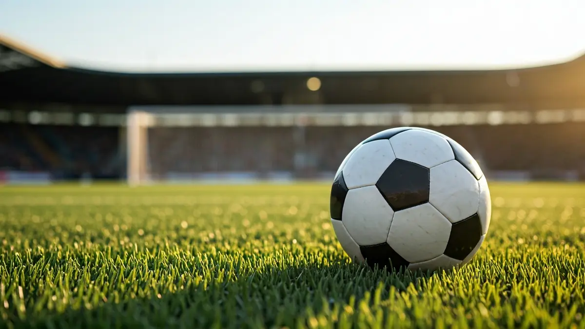 Imaxe xenérica dun balón de fútbol sobre o céspede dun campo.