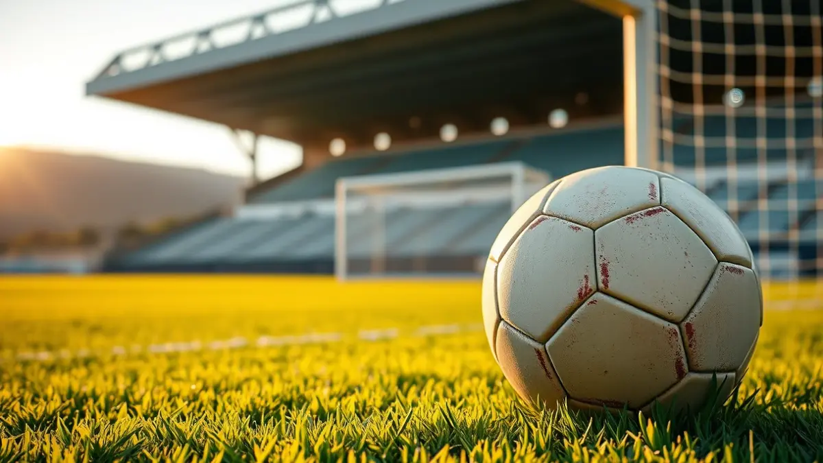 Imaxe xenérica dun balón de fútbol sobre a herba dun campo.