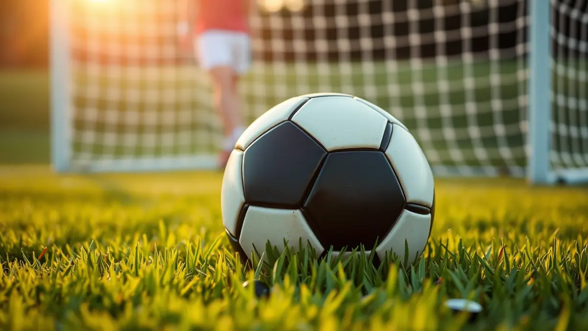 Imaxe xenérica dun balón de fútbol sobre o céspede dun campo.