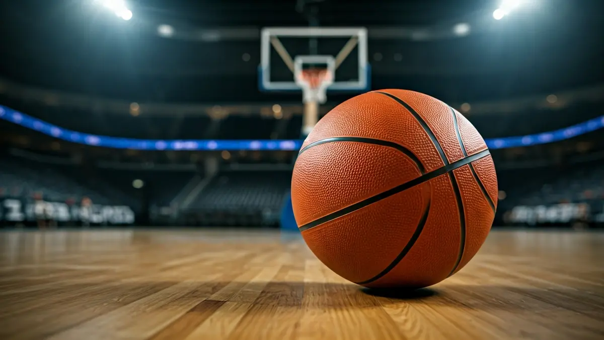Imaxe xenérica dun balón de baloncesto nunha cancha.