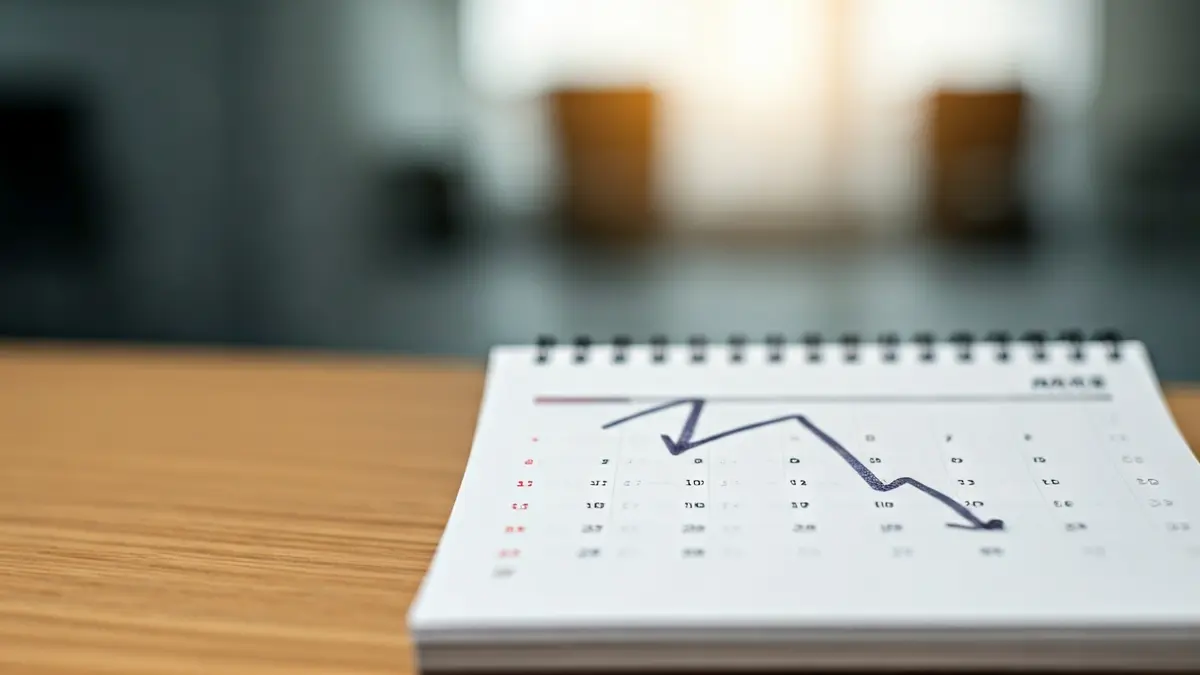 Imaxe xenérica dun calendario de marzo cunha frecha descendente, simbolizando a baixada do desemprego.