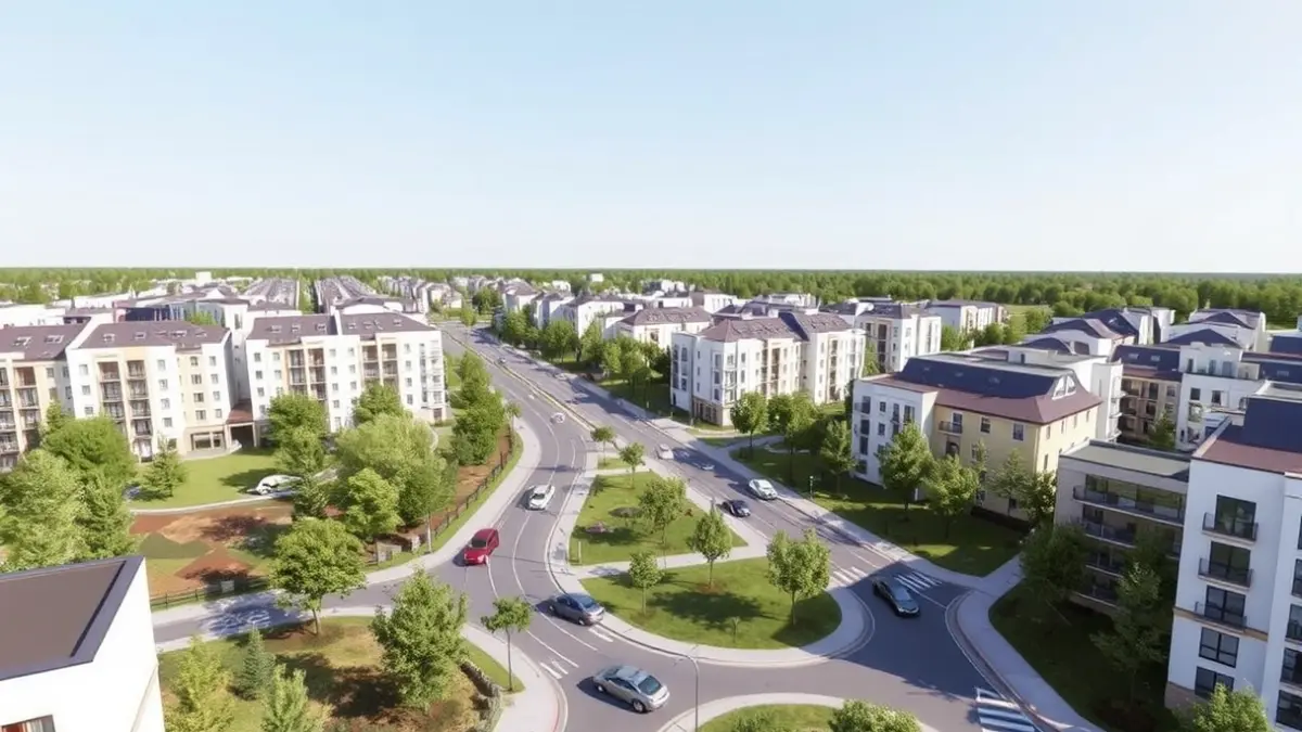 Imagen de una maqueta o recreación de un nuevo barrio urbano con edificios y zonas verdes.