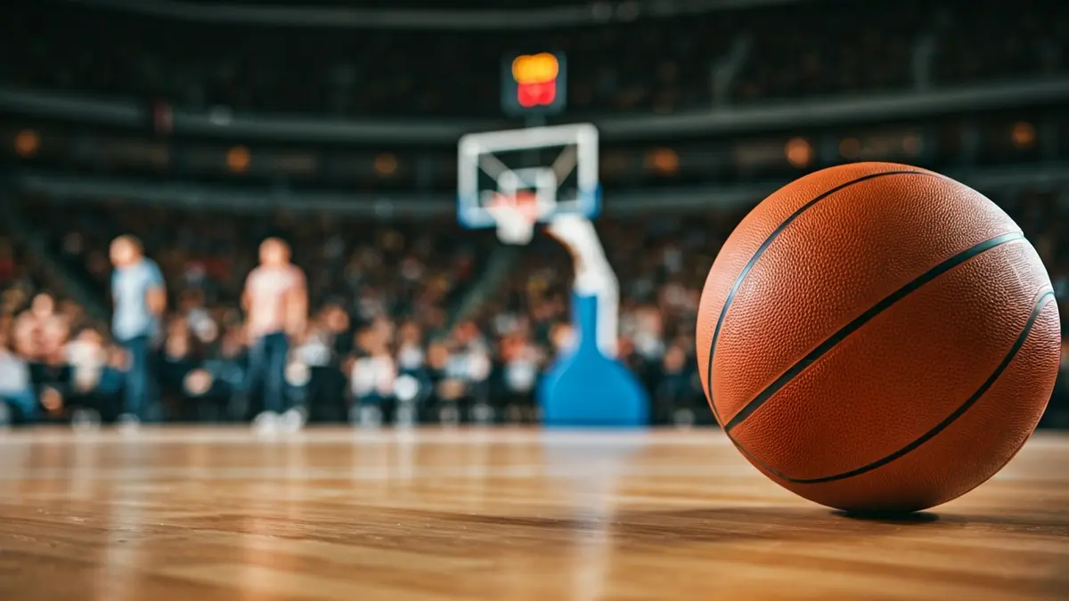 Imaxe xenérica dun balón de baloncesto nunha cancha.