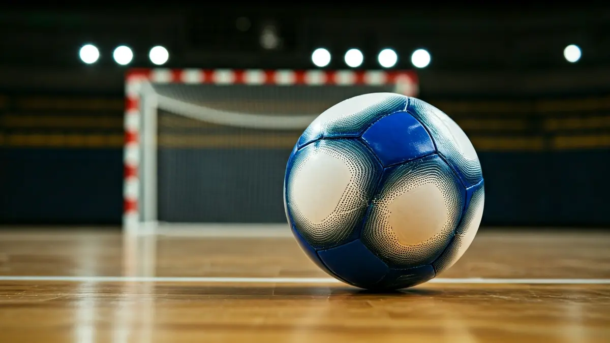 Imaxe xenérica dun balón de fútbol sala nunha cancha.