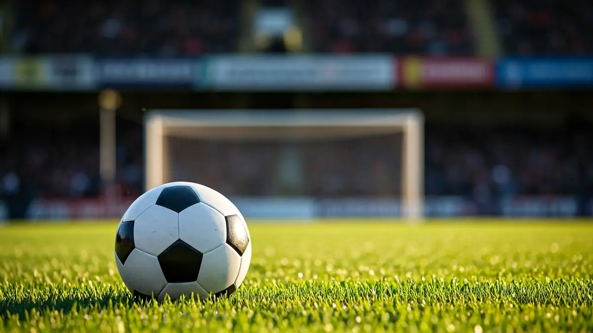 Imagen genérica de un balón de fútbol sobre la hierba de un campo, con la portería al fondo.