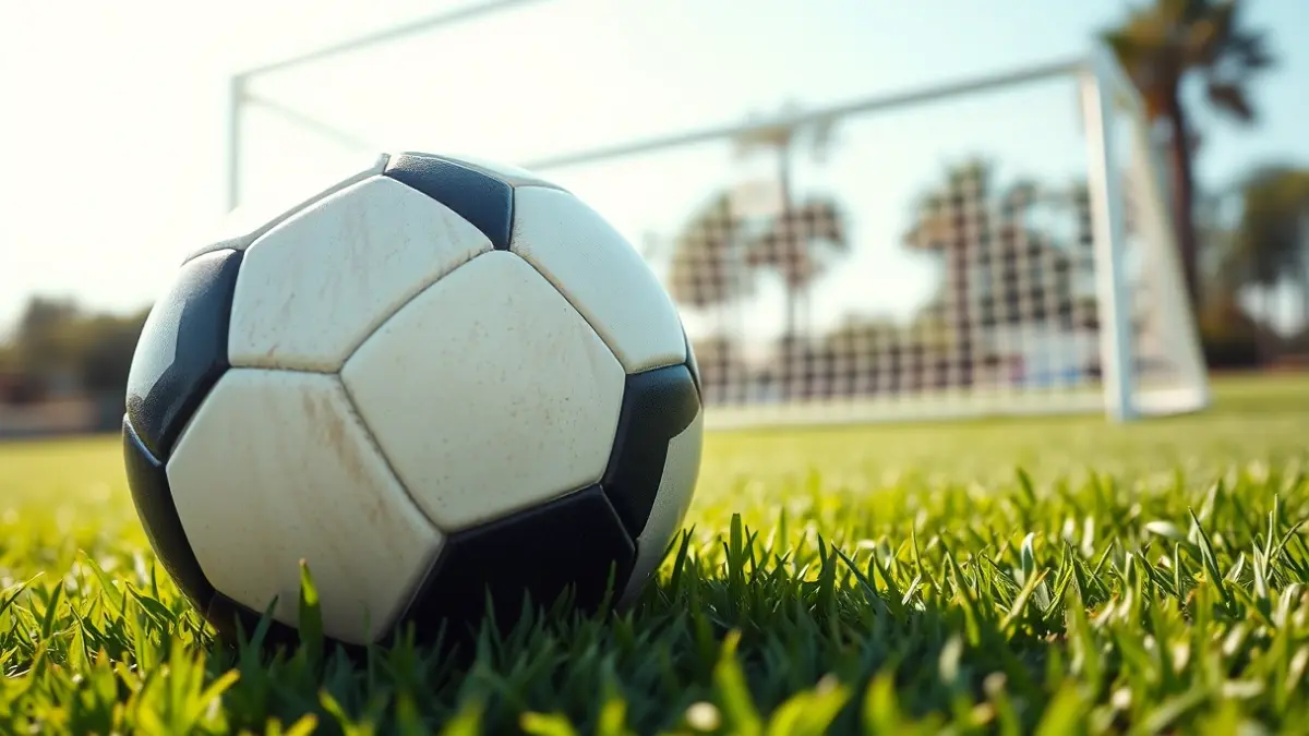 Imaxe xenérica dun balón de fútbol sobre o céspede dun campo.