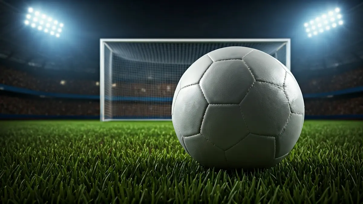 Imaxe xenérica dun balón de fútbol sobre o céspede dun estadio.