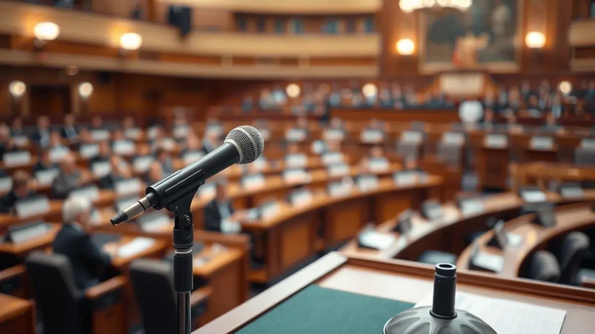 Imagen genérica de un micrófono en una sala de plenos municipal.