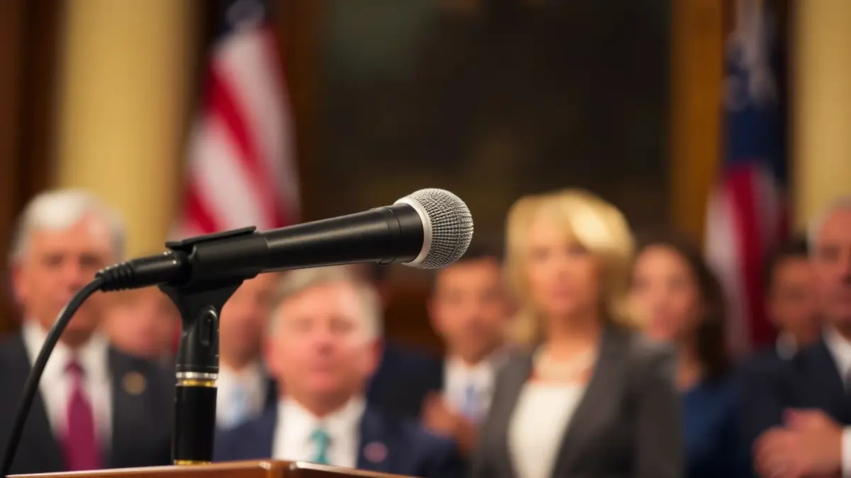 Imaxe xenérica dun micrófono nun atril, suxerindo unha rolda de prensa política.