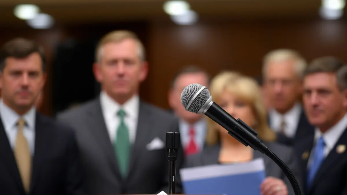 Imaxe xenérica dun micrófono nun podio, representando un debate político.