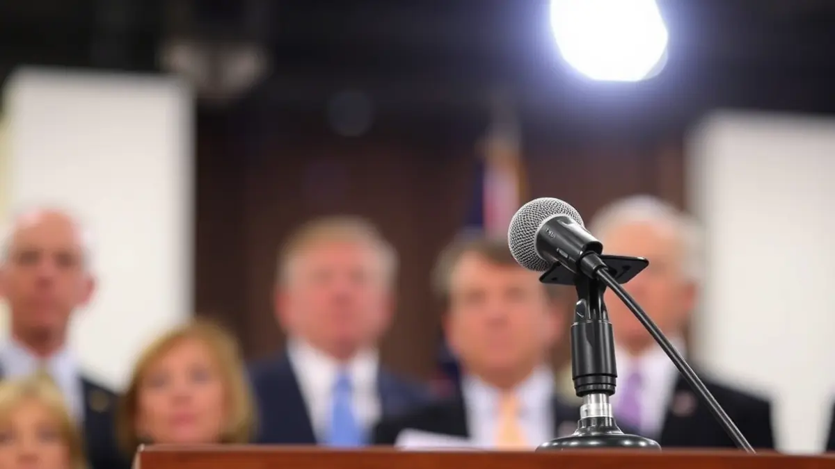 Imaxe xenérica dun micrófono nun atril, simbolizando un debate político ou unha rolda de prensa.