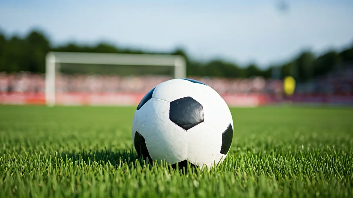 Imaxe xenérica dun balón de fútbol nun campo de herba.