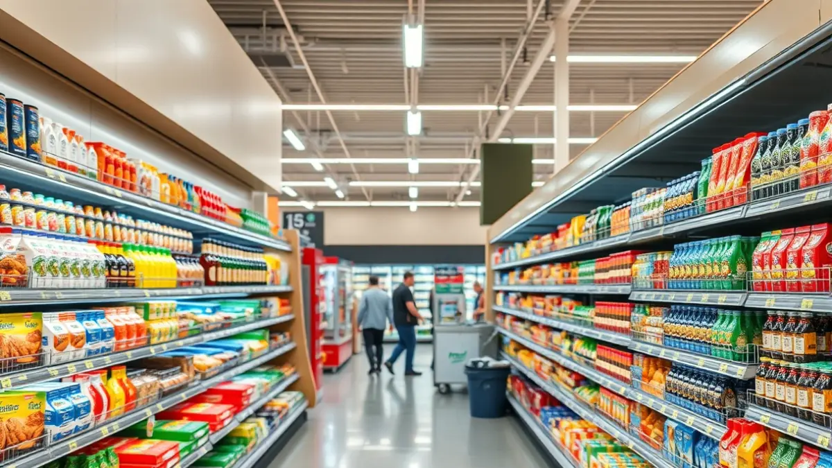 Imaxe xenérica dun supermercado moderno e ben organizado.