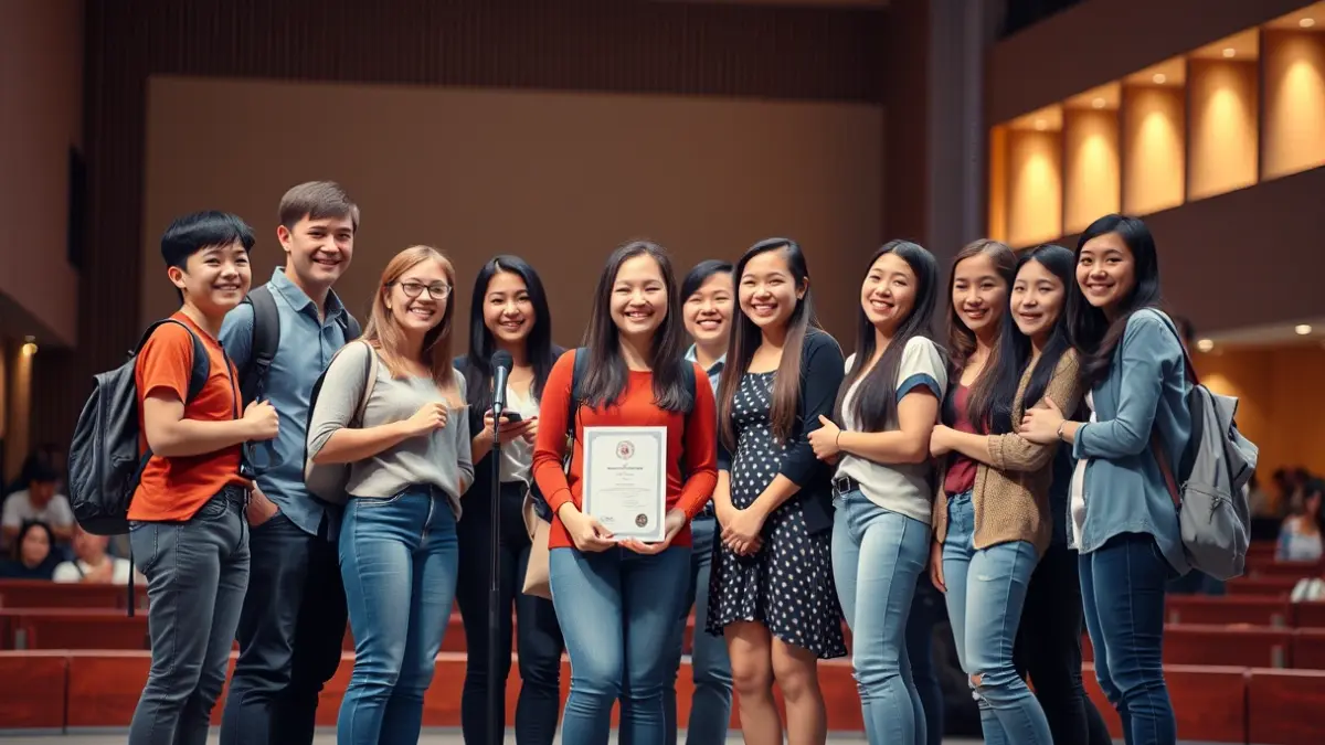 Alumnado do IES Xelmírez II recollendo un premio nun acto cultural.