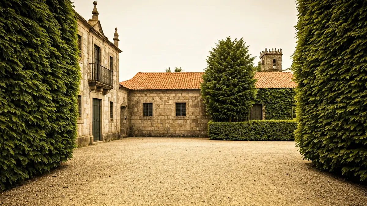 Imaxe histórica do Pazo de Reza, un exemplo da arquitectura nobiliaria galega.