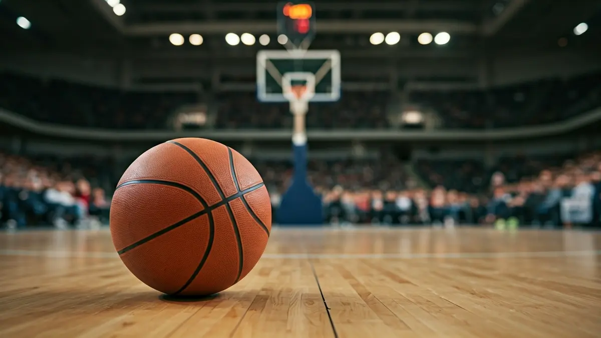 Imaxe xenérica dun balón de baloncesto nunha cancha.