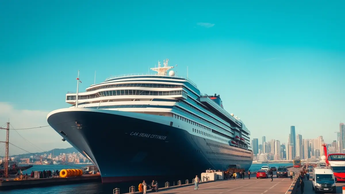 Imagen de un gran crucero atracado en el puerto de Vigo.