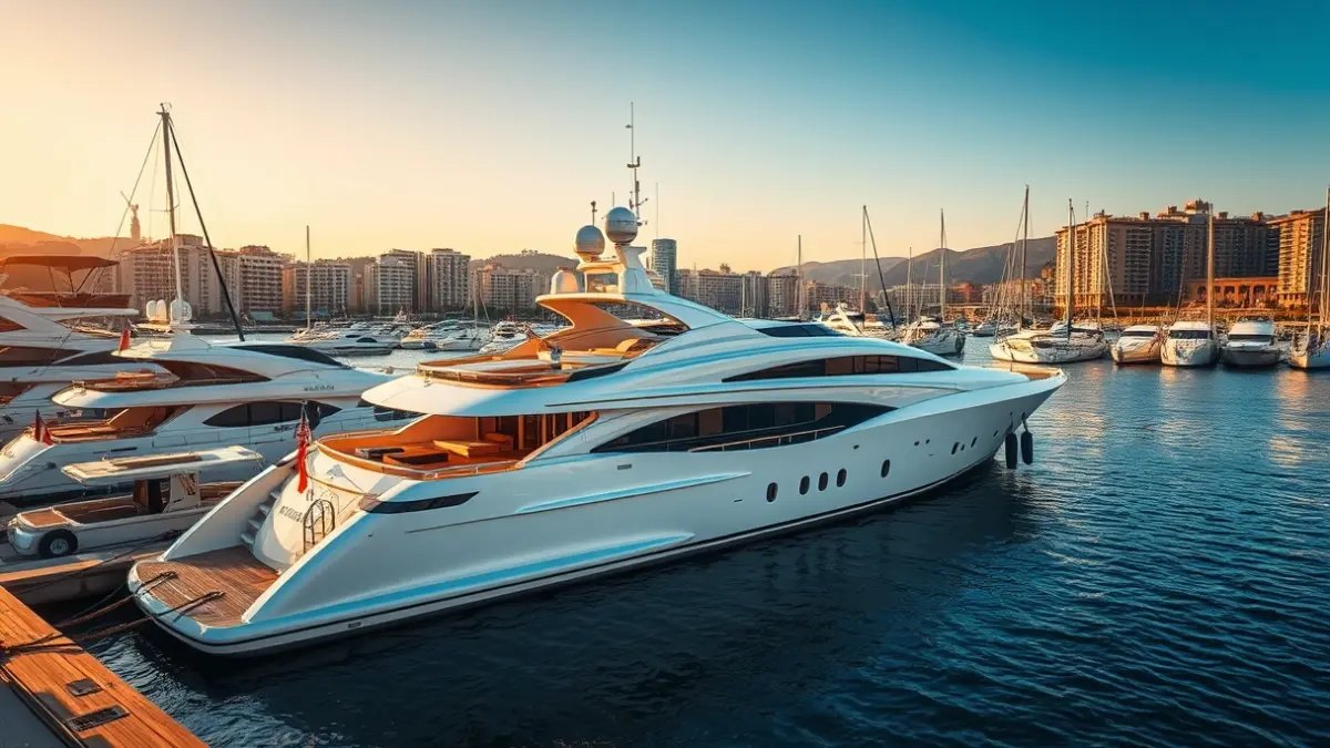 Imaxe dun iate de luxo atracado no porto de Vigo.