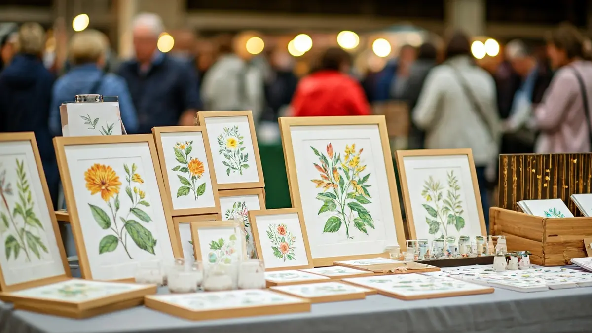 Imaxe xenérica de produtos artesanais e artísticos nun mercado.