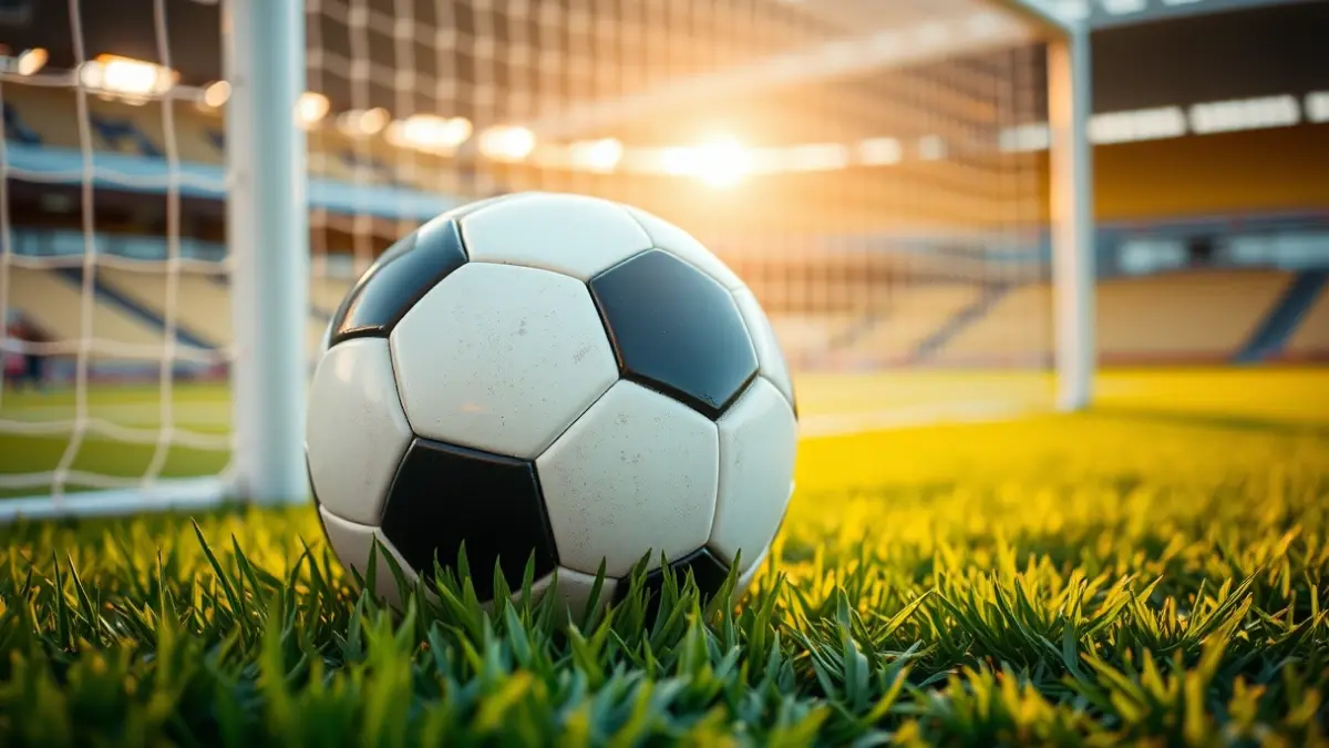 Imaxe xenérica dun balón de fútbol sobre o céspede dun campo.