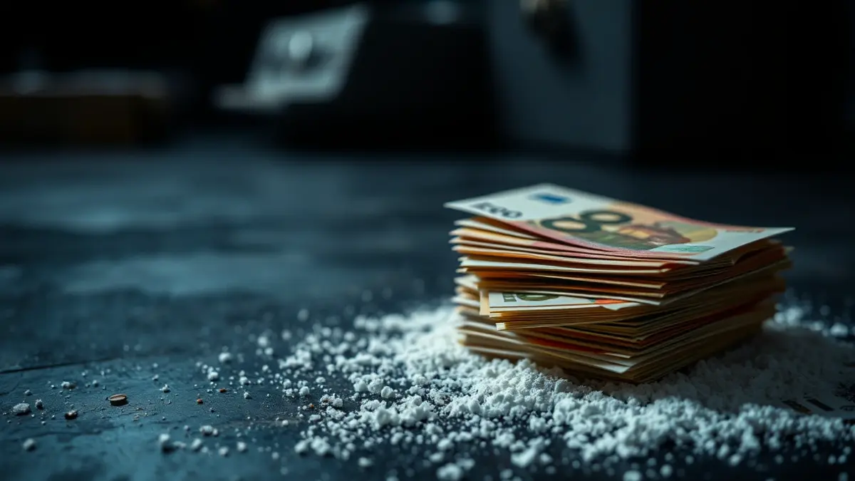 Imaxe xenérica de billetes e po branco, simbolizando o narcotráfico.