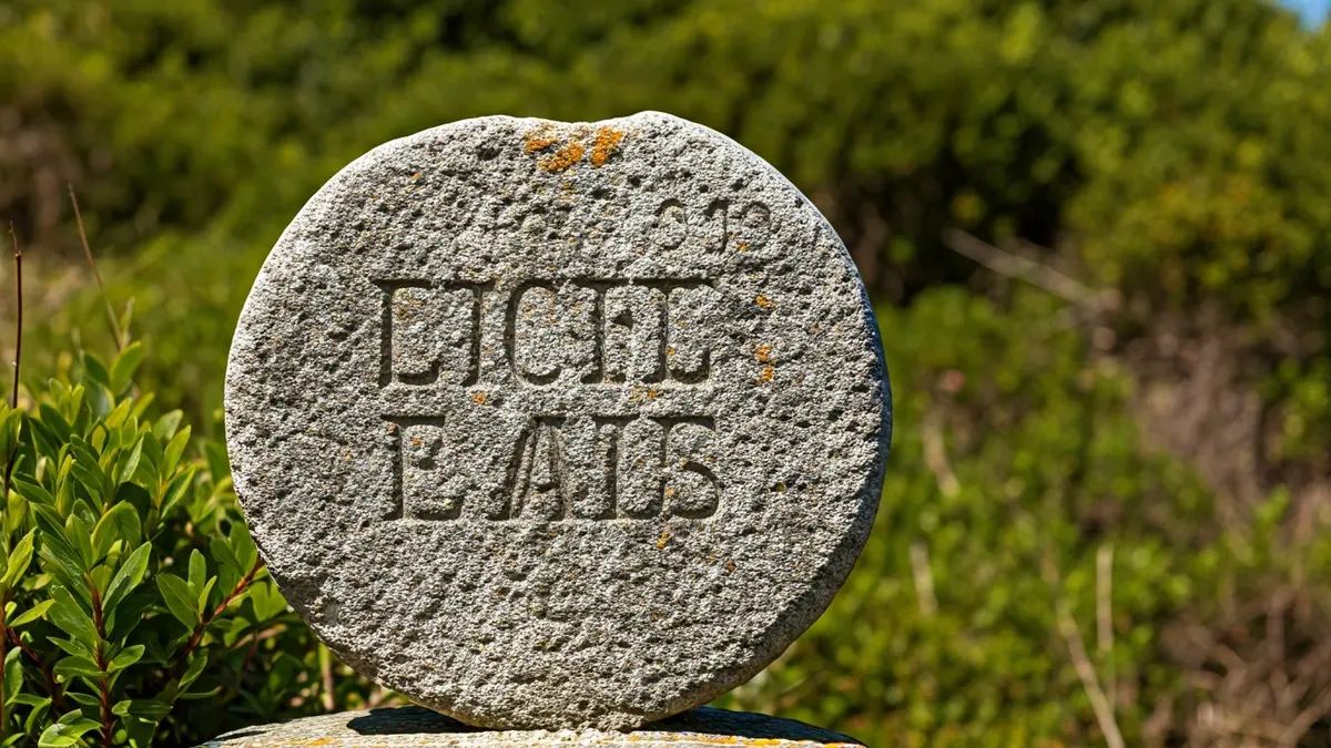 Sinal de pedra co nome dun lugar, simbolizando os cambios no Nomenclátor.