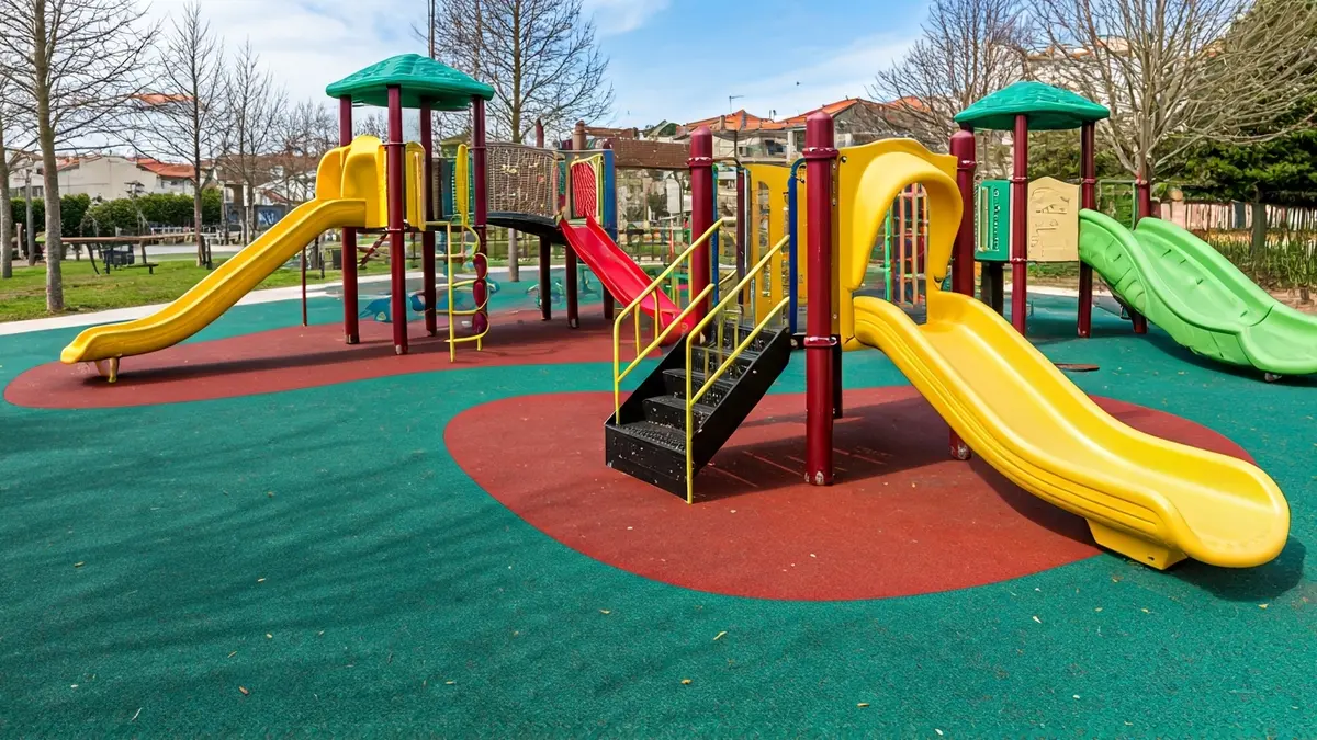 Imaxe dun parque infantil moderno e accesible na Praza das Regas de Pontevedra.